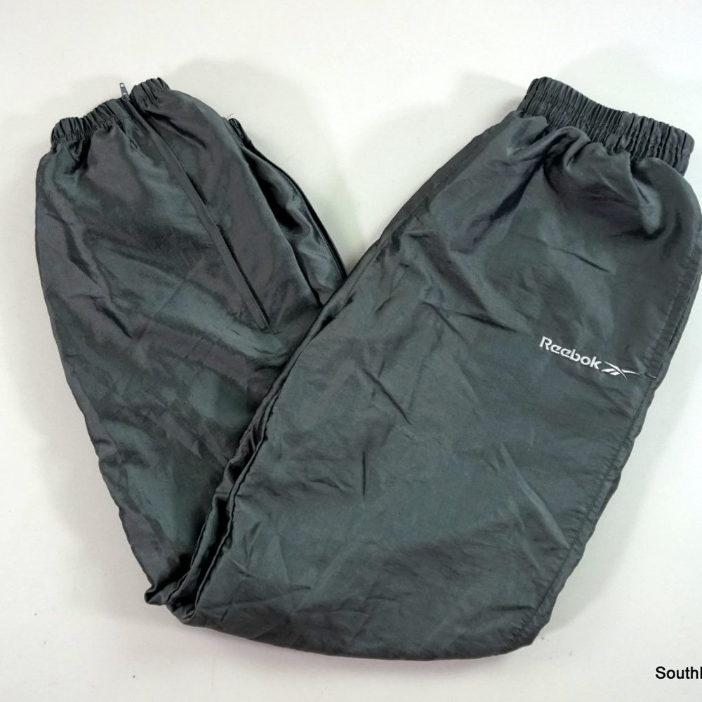 Vtg Reebok Silver Wind Track Pants Size Medium Track Pants Ankle Zip Drawstring